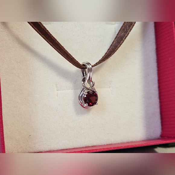 ANGARA Round Garnet Solitaire Infinity Knot Pendant in Sterling Silver, New✨️